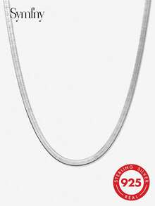 SYMFNY 1pc 925 Sterling Silver Minimalist 3mm Flat Snake Chain Necklace, Suitable As Jewelry Gift For Men And Women For Daily Wear - Silver - View 2