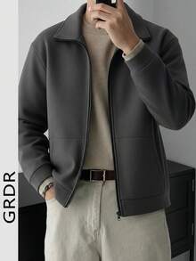 GRDR Men's Fashionable Zip-Up Sweatshirt Jacket, Comfortable & Warm For Autumn/Winter, Versatile For Casual Wear - Dark Grey - View 1