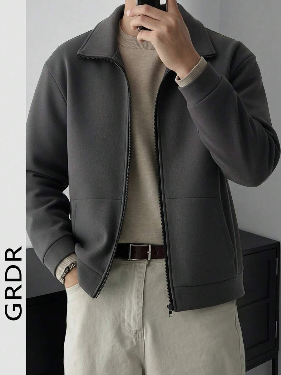GRDR Men's Fashionable Zip-Up Sweatshirt Jacket, Comfortable & Warm For Autumn/Winter, Versatile For Casual Wear - Dark Grey - View 1