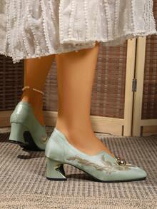 2026 Women's New Plus Size High Heel Sandals, Sexy Buckle Pure Metal All Season Preppy College Pure Metal Bow - Green - View 5