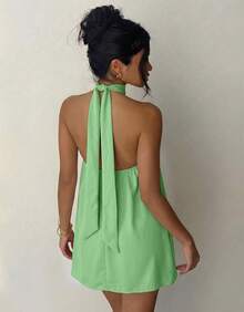 Women's Jumpsuit Dress With Halter Neck And Loose Fit For Summer - Light Green - View 7