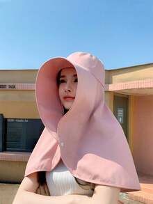 1pc Women's Wide Brim Beach Hat With Shawl, Full Coverage Sun Protection - Multicolor - View 10