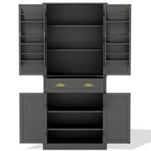 182cm Storage Unit, 4 Doors And 1 Drawer, 2 Doors With Shelves, 6 Storage Compartments And 4 Adjustable Shelves, Ideal For The Kitchen, Dining Room And Living Room, White - Black - View 10