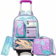 3件組女孩滾輪背包套裝，小學生用旅行拉桿行李箱，含斜跨包與鉛筆袋 - 兒童拉桿書包 - 查看 10