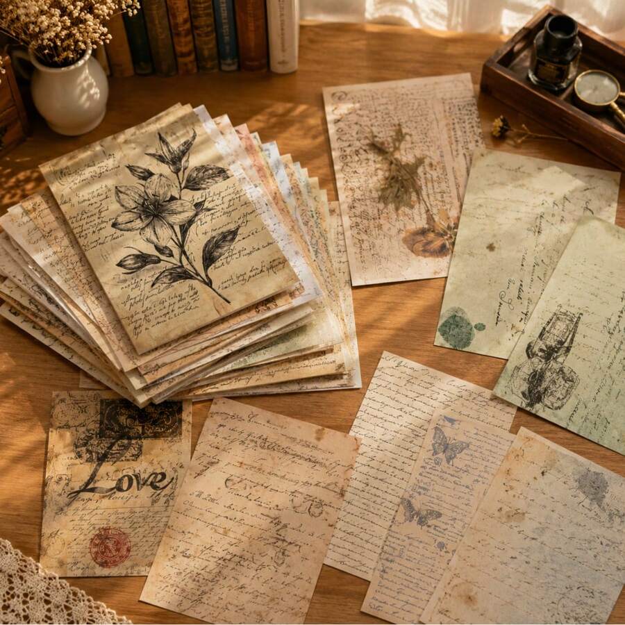 20 Stücke/Packung Vintage Blumen Dekoratives Scrapbooking Papier, DIY Bastelaufkleber & Notizen, Größe 3,93*5,51 Zoll, geeignet für Party, Geburtstag, Hochzeitsdekoration, Feiertagsgeschenkverpackungspapier, Verpackungsmaterial, handgefertigt, kreative DIY Kombinationskarten, schönes Sammelalbum Designpapier, Büro- und Lernmaterialien, Schulmaterialien, Schulanfang Saison. - 1 Set - Übersicht 1