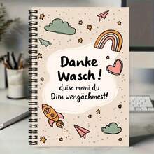 1 pieza Cuaderno de espiral estilo de dibujos animados lindo con mensaje de agradecimiento en alemán, 100 páginas interiores prácticas. Adecuado para registros de trabajo, notas de estudio, escritura de diario, etc., también es una opción de regalo reflexiva para graduación, cumpleaños, planificación diaria, escritura de notas, agregando un toque de brillo a la vida. - J - Ver 4