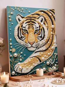 Pearl Painting Tiger Theme Frameless DIY Handmade Rhinestone Creative Diamond Painting Set, Suitable For Bedroom Decoration, Living Room Wall Art, Room Decor, Artwork, Gift For Friends - A - View 2