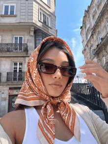 1 buah Bandana Wanita Gaya Bohemian Mewah Motif Paisley, Syal Multifungsi Kasual Musim Semi/Panas, Pelindung Matahari, Cocok untuk Pemakaian Sehari-hari dan Luar Ruangan - Oranye - View 3
