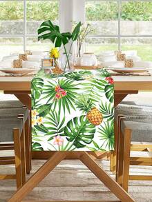1件夏威夷風桌旗,180*35cm 龜背葉鳳梨印花聚酯纖維桌布,適用於室內外生日節日熱帶派對用品 - 彩色 - 查看 10