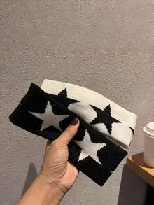 1/2/4/5件裝星星黑白軟質極簡風髮箍，運動嘻哈吸汗防滑裝飾日常髮帶 - 彩色 - 查看 11