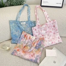 Bolso Tote Floral Colorido con Acabado Texturizado, Bolso Estilo Coreano para Niñas para la Escuela y el Desplazamiento con Gran Capacidad Bolso de Hombro - Multicolor - Ver 2