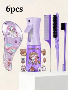 1/3/4/5/6/7pcs Hair Styling Tool Set, Hair Spray Bottle, Rat Tail Comb, Hairline Trimming Brush And Cute Stickers, Perfect Gift For Girls - Multicolor - View 17