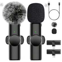 2.4G Wireless Clip-On Microphone Type-C Interface Plug And Play Ultra-Low Latency Built-In Noise Reduction Chip Suitable For Video Recording Interview Podcast Vlog 50mAh Rechargeable Battery - Black - View 2
