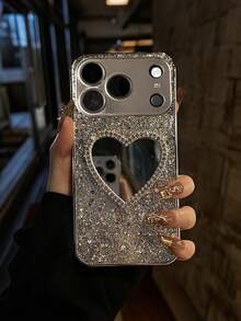 Glitter Heart Mirror Phone Case, Mirror Phone Case That Can Be Used For Makeup Touch-, Compatible With IPhone 15/15Pro/15Plus/15Promax - Bạc - Xem 7