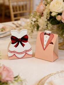 100pcs/50set Kotak Hadiah Gaun Pengantin dan Tuxedo, Kotak Permen, Desain Jas Pengantin Pria dan Wanita dari Kertas Merah Muda, Kotak Permen Paling Populer untuk Pesta Pernikahan dengan Pita, Kotak Permen Hadiah Pernikahan, Sempurna untuk Pesta Pernikahan, Ulang Tahun, Pengantin, Dekorasi Baby Shower - MultiWarna - View 4