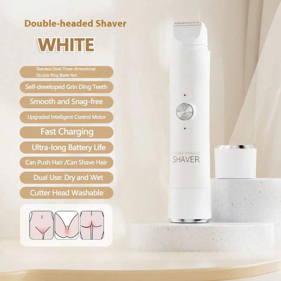 Depiladora Eléctrica de Doble Cabezal para Mujer, Recargable, Indolora, para Zonas Íntimas del Cuerpo, Bikini, Recorte Suave - Blanco - Ver 1