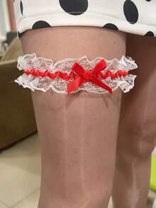 5件組新娘吊襪帶腿環，性感蕾絲蝴蝶結彈性帶，新娘婚禮配件，適合角色扮演，超可愛婚禮拋襪帶 - 彩色 - 查看 4