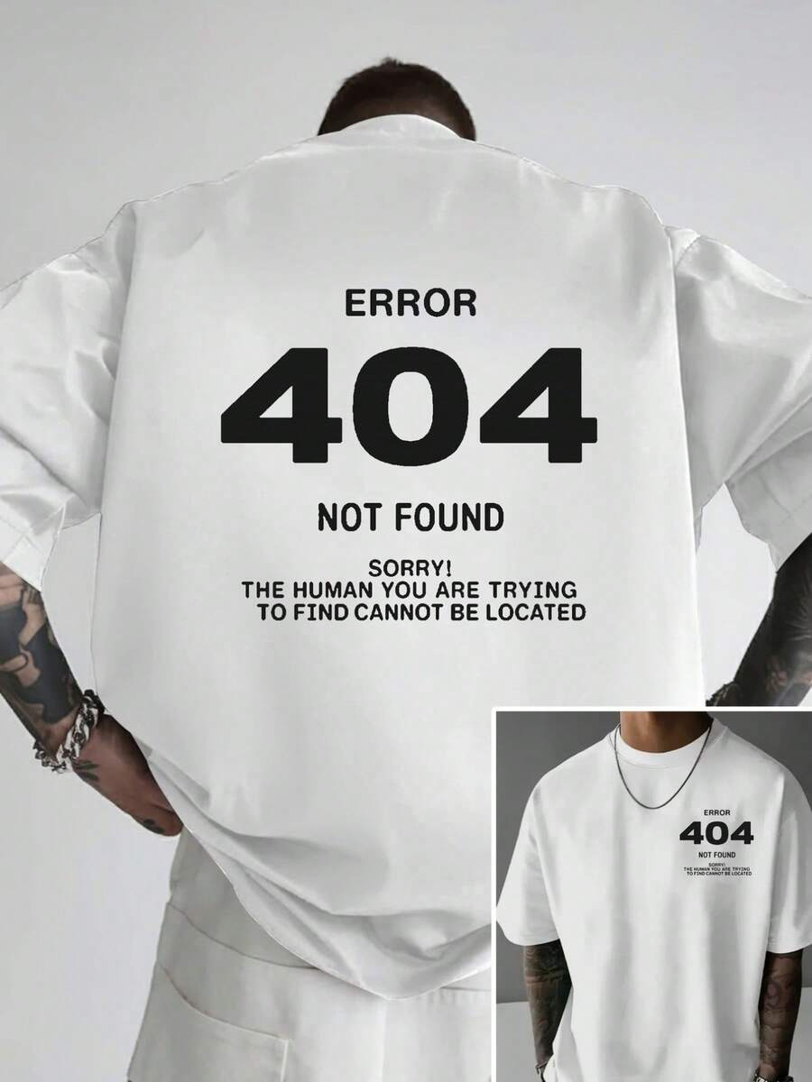 Camiseta de moda para hombre con estampado de doble cara 404, adecuada para uso diario casual en casa o para actividades de fitness al aire libre, un estilo popular, una camiseta imprescindi - Blanco - Ver 1