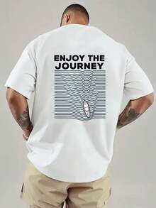 Camiseta de hombre con hombros caídos, diseño de doble cara con temática de viajes, corte holgado, nueva ropa de hombre a la moda, una prenda esencial para hombre con diseño vanguardista en - Negro - Ver 3