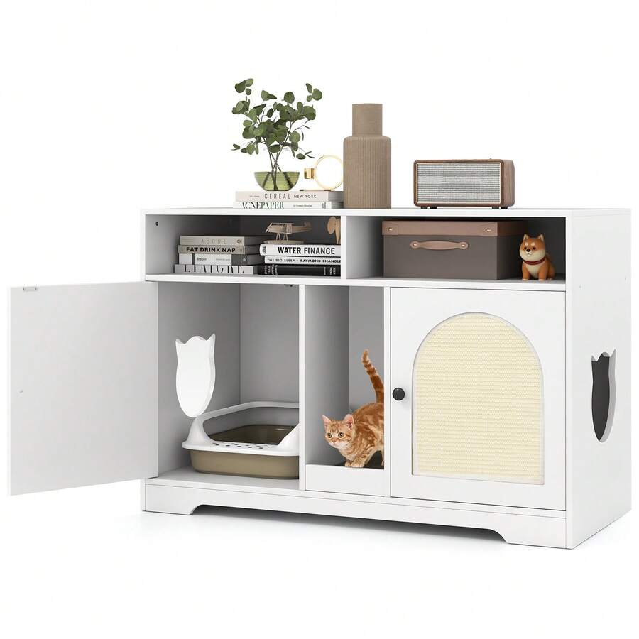 43 Inches Cat Litter Box Enclosure With Storage And Double Rooms - B - View 1