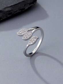 1pc Fashion Cubic Zirconia Women's Ring, Gold And Silver Color, Daily Wear, Ideal Valentine's Day Gift - Leaf Ring - View 5