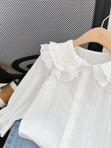 Young Girls Autumn New Korean Style Ruffle Collar Long Sleeve Blouse, White Shirt, Children's Top, New - White - View 4