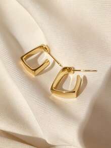 YUNCHUN 1 Pair Minimalist Gold C-Shaped Geometric Hoop Earrings, Versatile Studs For Women's Daily Commute - Gold - View 1