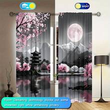 2pcs/Set, Japanese Cherry Blossom Pavilion Pattern, Digital Print, Suitable For Living Room, Bedroom, Balcony, Study, Create Romantic Atmosphere - Multicolor - View 6