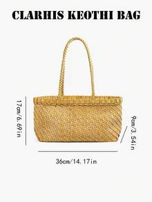 Hand-Woven Leather Shoulder Bag In Warm Pale Yellow With Sturdy Woven Strap, Neat Edge Stitching And Exquisite Woven Texture, Minimalist French Style, Suitable For Commuting And Weekend City Outings - Yellow - View 5