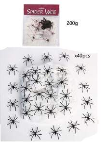 1Set 200g Elastic Halloween Spider Web With 40Pcs Spiders – Cotton Hanging Cobweb Decor For Home, Haunted House, Bar & Ghost Festival Spooky Scene Decorations - View 3