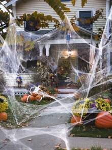 1Set 200g Elastic Halloween Spider Web With 40Pcs Spiders – Cotton Hanging Cobweb Decor For Home, Haunted House, Bar & Ghost Festival Spooky Scene Decorations - View 5