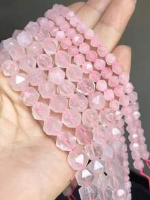 1串天然刻面粉水晶圓珠散珠，珠寶手工DIY配件，適用手鍊項鍊，6/8/10mm - 彩色 - 查看 3