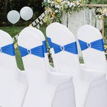 10pcs Chair Back Decorative Spandex Chair Ties, Elastic Chair Ribbons With Bows And Heart-Shaped Buckle Sliders, For Graduation Season, Prom, Wedding, Party And Banquet Decoration - Royal Blue - View 7