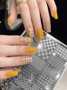 Floral Plaid Nail Art Steel Plate French Line Grid Rhombus Pattern Nail Artist Professional Auxiliary Transfer Tool - Multicolor - View 7