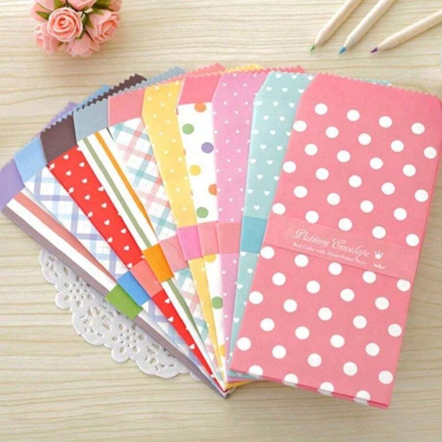 25/50/100/150 Pcs Colored Envelopes 3.35 X 6.89 Inches 10 Unique Design Cute Coin Invitation Gift Card Postcard Colorful Envelopes