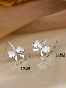 Brincos de Diamante em Formato de Coração com Laço Clássico e Libélula Requintada com Microincrustação em Prata Esterlina S925, Estilo Mori, Moda Fresca e Versátil, Presente para Família, Amigos e Casais - Prata - Visão 6