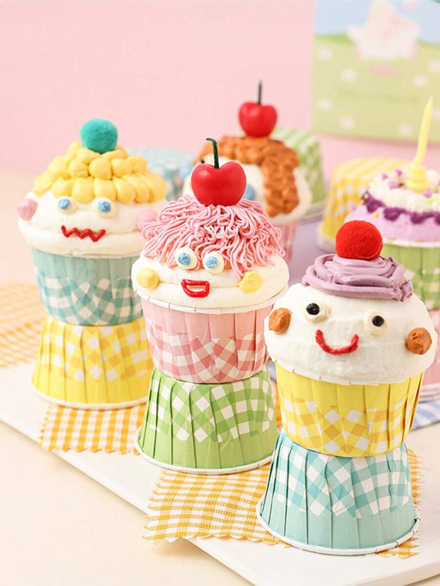 30PCS Macaron Plaid Greaseproof Baking Paper Liners, Ideal For Home Baking, Holiday Parties, Wedding Dessert Table Decoration And Various Festival Cake Packaging - Multicolor - View 1