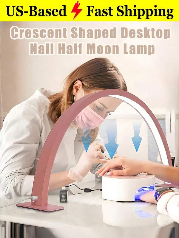 White/Pink/Black Half Moon Led Nail Table Lamp Curved Arch Manicure Light Usb Push Button Plug Desktop Lamp With Easy Push Button For Switch Half Ring Light For Nail Fill Lighting Eyelash Extension Eye-Care Salon Lighting Monochromatic White Light