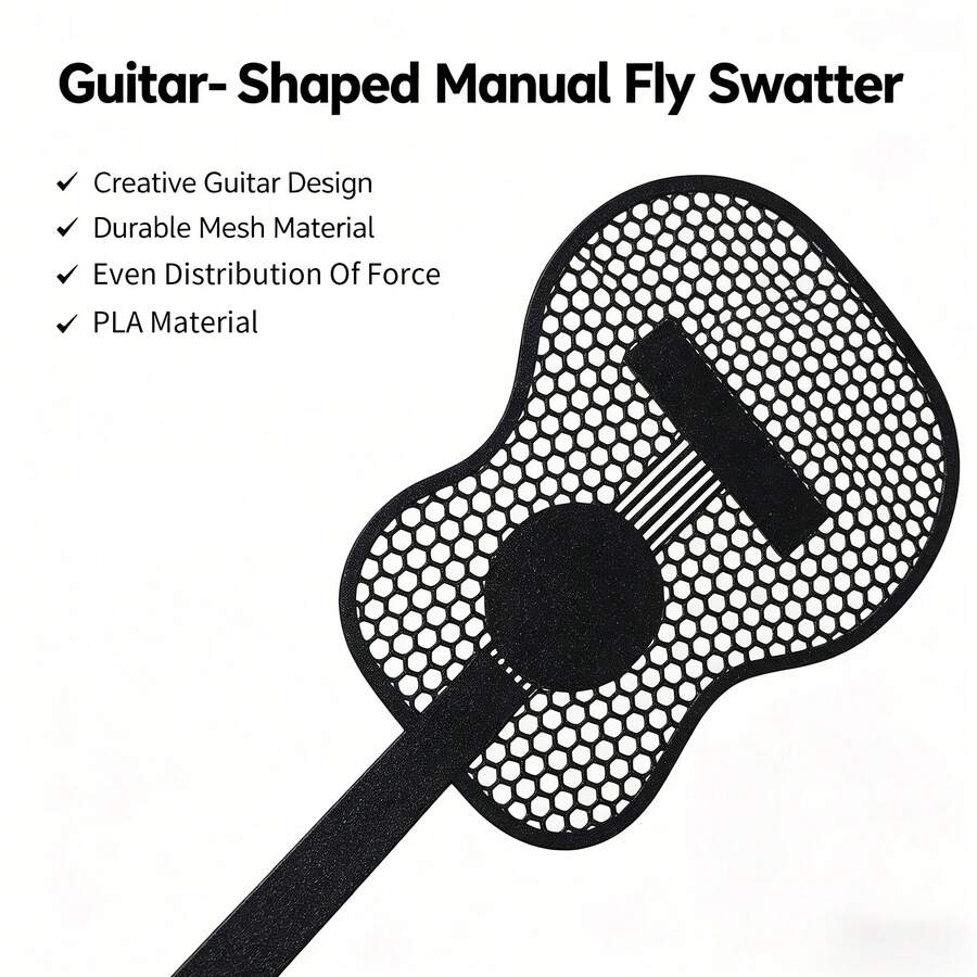 Creative Guitar-Shaped Fly Swatter, Durable PLA Material, Honeycomb Mesh Surface For Even Force Distribution, Efficient And Effort-Saving Mosquito Swatting, Lightweight Long Handle Design, Suitable For Home, Kitchen And Garden - Multiple Styles - View 1