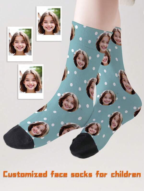 1 Pair Customized Face Socks, Unisex For Boys And Girls, Mid-Calf Socks For Girls, Mid-Calf Socks For Boys, Personalized Socks With Photos For Teens, Fun Customized Picture Mid-Calf Long Socks For Boys And Girls, Suitable For Daily Wear, Holiday, Birthday Gifts And Other Occasions