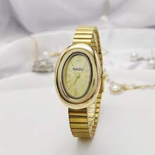 New Women's Watch, Small Gold Watch, Minimalist Southeast Asian Women's Watch, Oval-Shaped Gold Quartz Watch. - 金色 - 查看 1