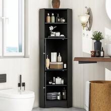 Bathroom Cabinet, Corner Unit With Two Storage Compartments, Open Compartment With Adjustable Shelf, 36.5 X 36.5 X 155 Cm - Black - View 4