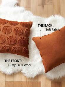 1pc Autumn Pillowcase, Autumn Decor, Autumn Rust Color Pumpkin Throw Pillow Cover, Decorative Pumpkin Pillowcase, Soft Faux Fur Wool Sofa Cushion Cover, Suitable For Chair, Sofa, Living Room, Home Decor, Outdoor, Bedroom Decor, Halloween Gift - Brown - View 6