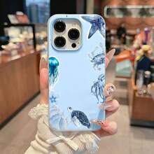 Tema de animales marinos en acuarela azulfunda de teléfono Fundas compatibles con ,Apple,VIVO,OPPO,,, y Honor.Fabricadas en silicona TPU,ofrecen protección contra golpes y caídas. - Azul - Ver 3