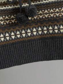 GIGOGOU Women's Fair Isle Knit Mini Skirt, High Waist Drawstring Decor Pom Pom, Warm Fitted Skirt For Autumn/Winter - Coffee Brown - View 8