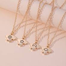 1 Set Collar de Moda con Letra y Corazón con Colgantes de Sol, Luna, Nube y Estrella, Adornado con Strass, Joyería de Diseño Versátil - Multicolor - Ver 2