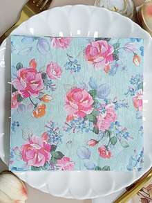 20/40pcs Light Mint Blue Watercolor Floral Print Disposable Paper Napkins, Suitable For Holiday Parties, Table Decor, Summer Beach Parties, Weddings, Birthday Parties And Table Atmosphere Arrangement - Multicolor - View 8
