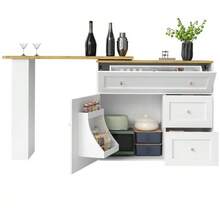 Extendable Bar Table With Storage (138-204*39*105cm), Kitchen Furniture, Sideboard With Snack Shelf, Telescopic Bar Table, High Table, Bistro Table, Kitchen Island, Black - 白色 - 查看 8