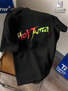 Camiseta de manga corta para hombre, diseñcon un vibrante estampado de esturión tropical, que presenta coloridos elementos de graffiti. Esta marca de ropa urbana ofrece camisetas casuale - Negro - Ver 2