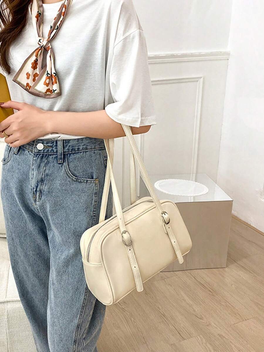 Versatile Commuter Minimalist Shoulder Bag - Beige - View 1